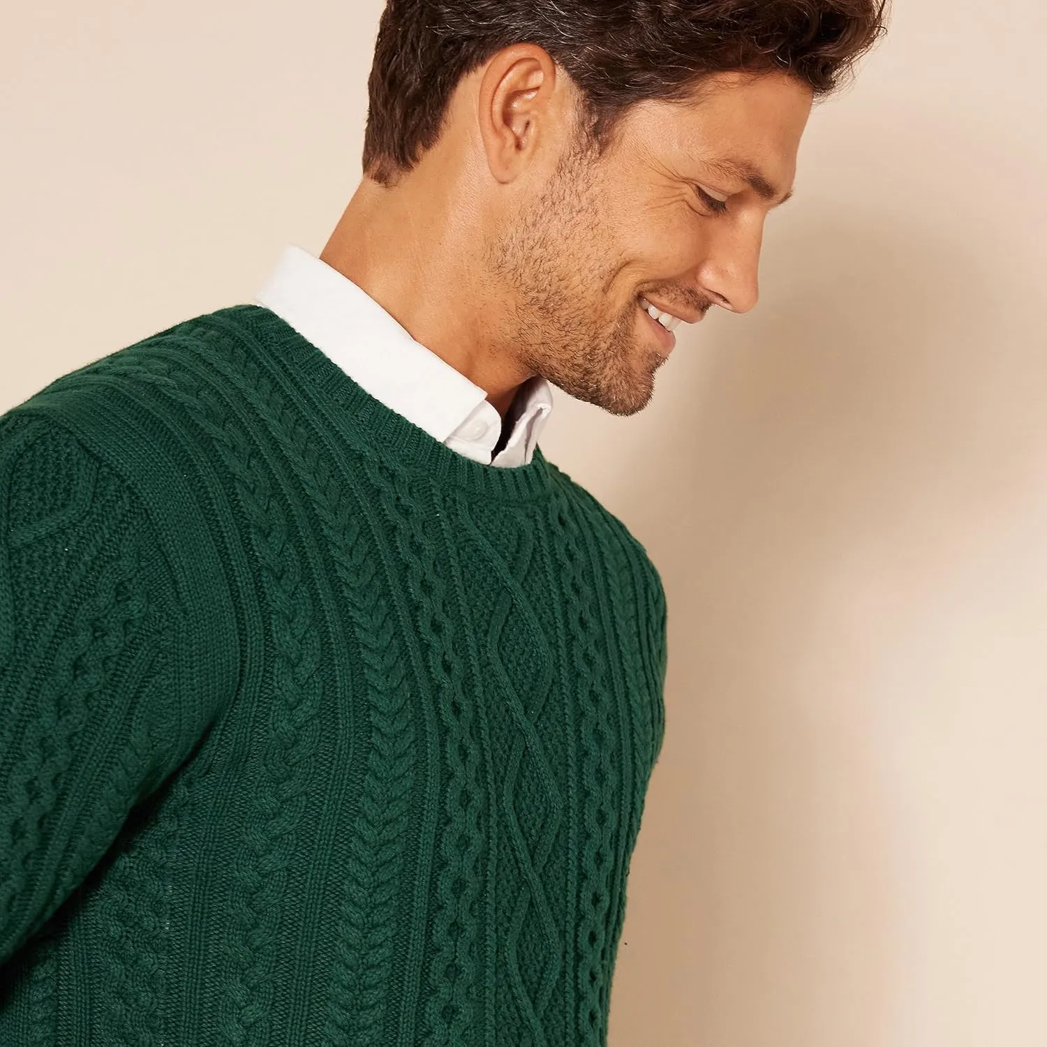 Amazon Essentials Men's Long-Sleeve 100% Cotton Fisherman Cable Crewneck Sweater