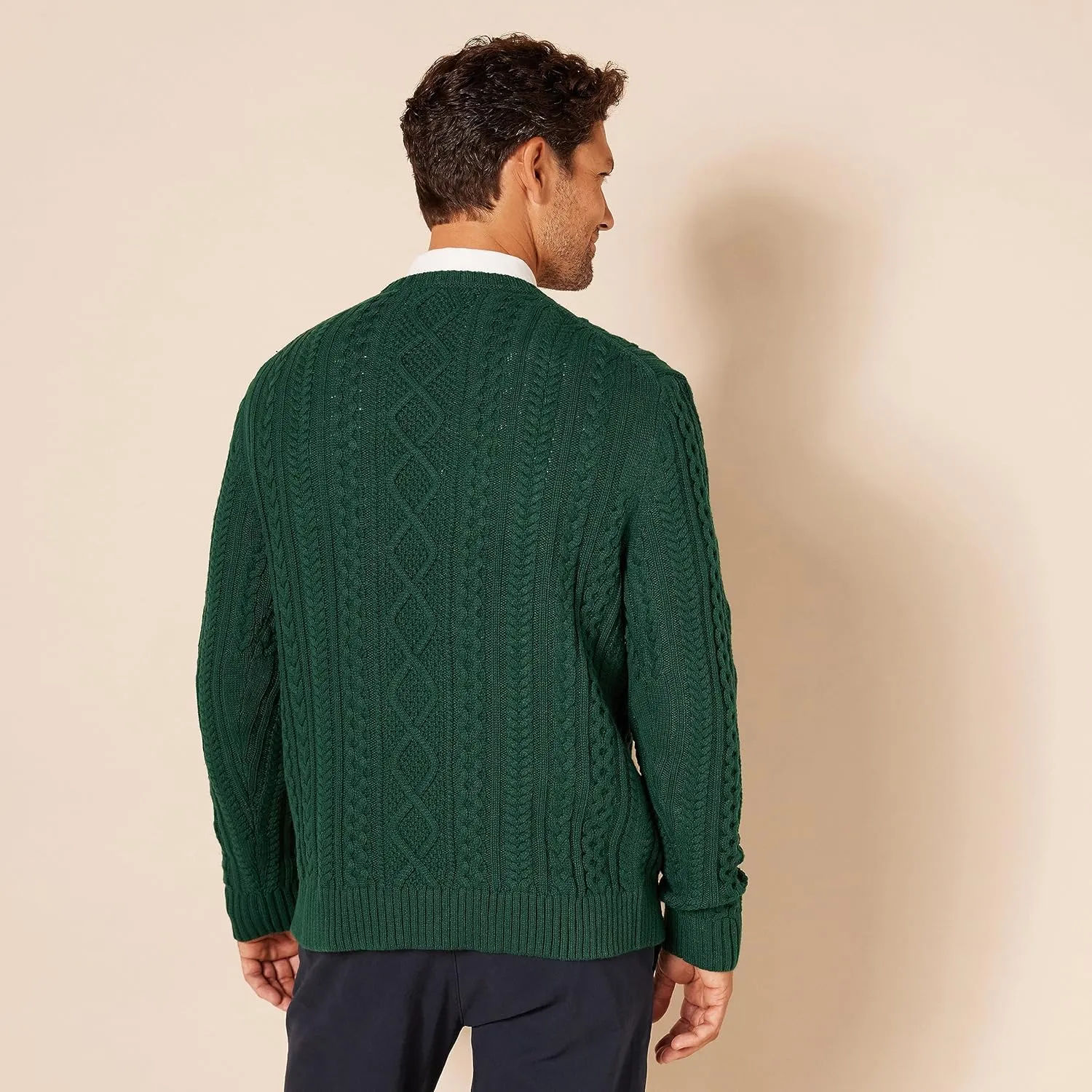 Amazon Essentials Men's Long-Sleeve 100% Cotton Fisherman Cable Crewneck Sweater