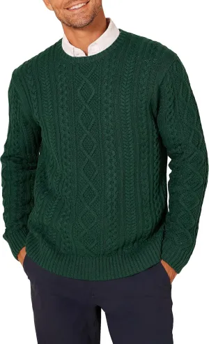 Amazon Essentials Men's Long-Sleeve 100% Cotton Fisherman Cable Crewneck Sweater