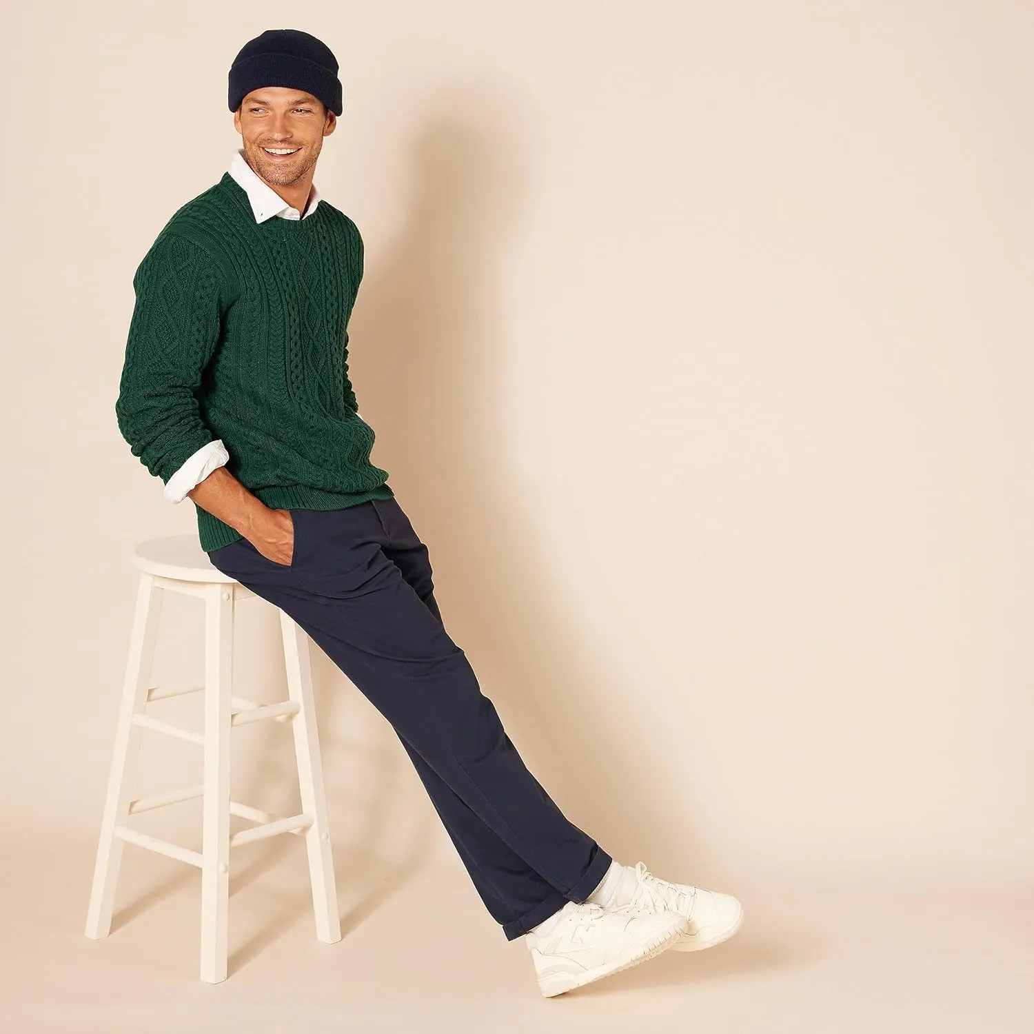 Amazon Essentials Men's Long-Sleeve 100% Cotton Fisherman Cable Crewneck Sweater