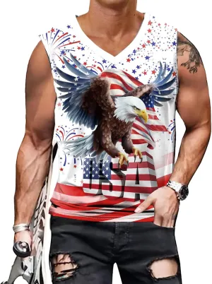 American Flag Patriotic Print Men Muscle Tank Tops Sleeveless Tee Shirts Independence Day July 4th Top