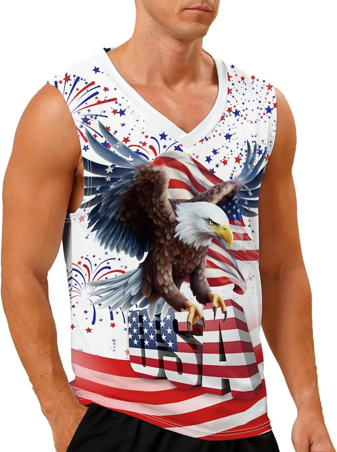 American Flag Patriotic Print Men Muscle Tank Tops Sleeveless Tee Shirts Independence Day July 4th Top