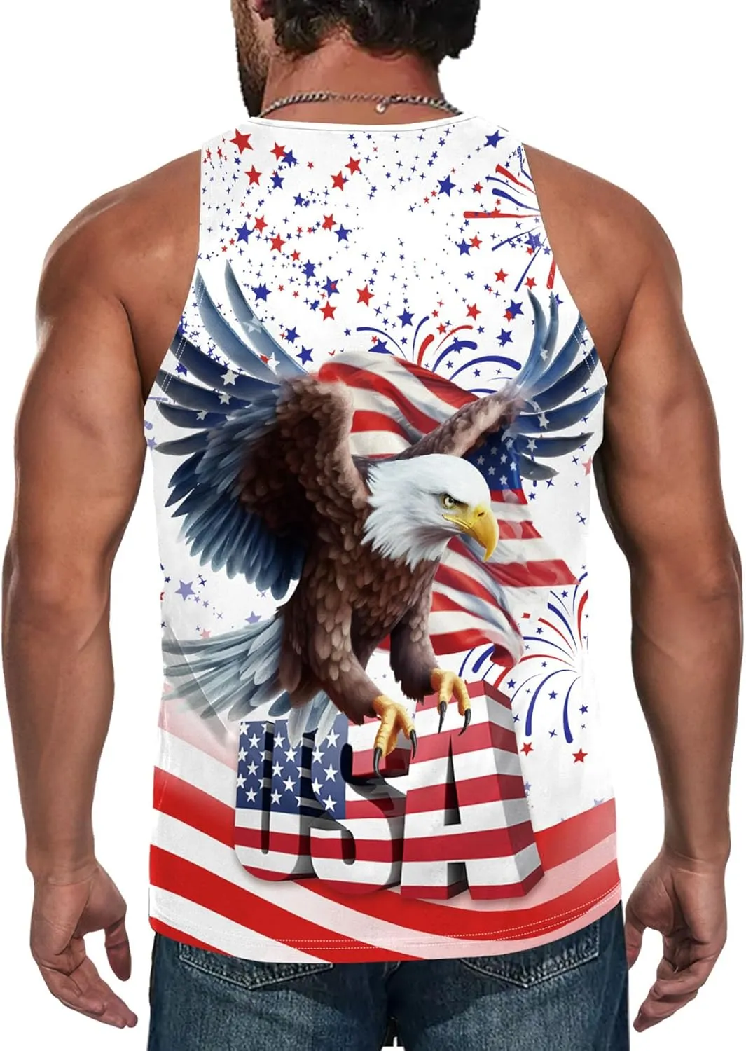 American Flag Patriotic Print Men Muscle Tank Tops Sleeveless Tee Shirts Independence Day July 4th Top
