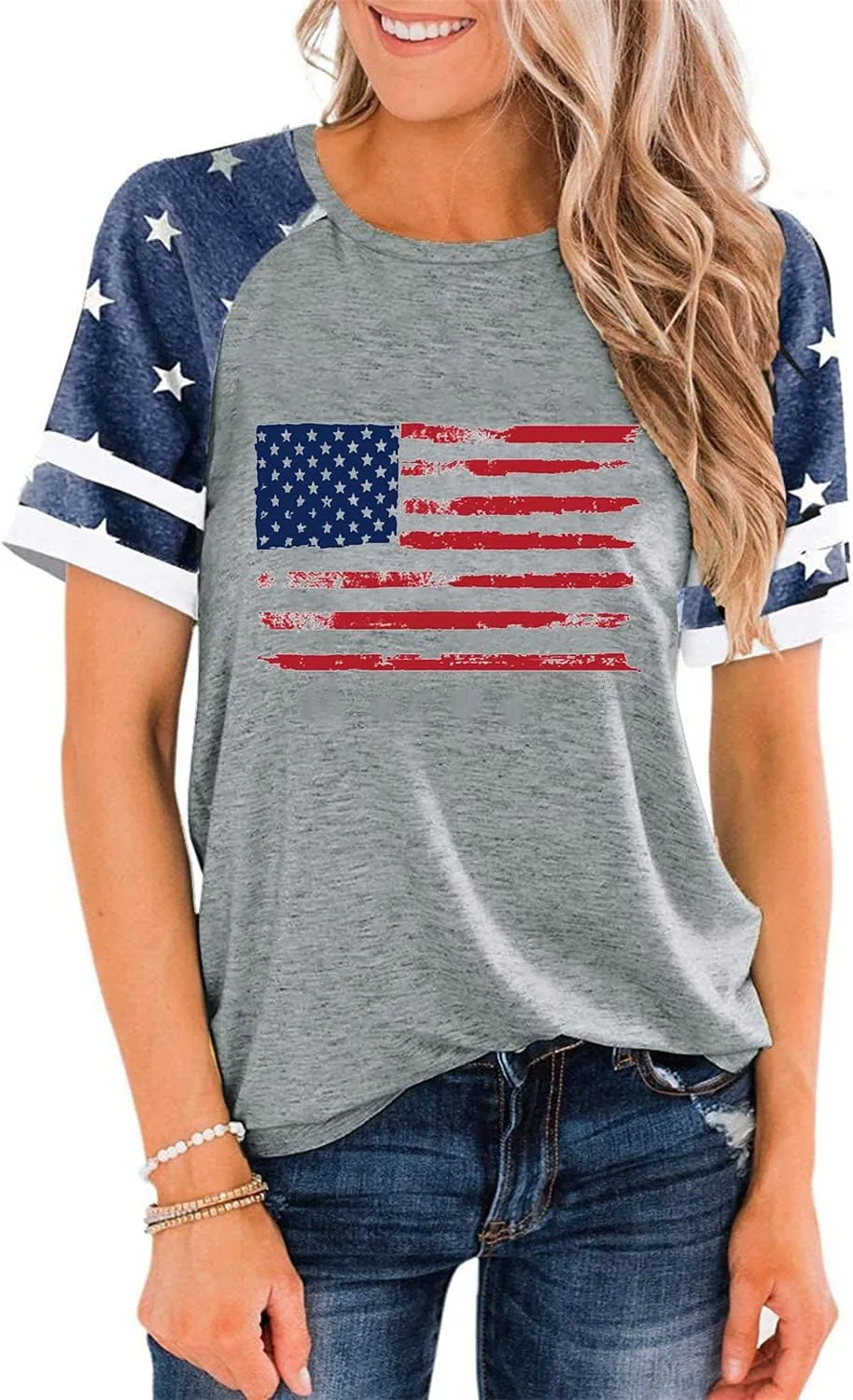 American Flag T Shirt Women 4th of July Shirts Raglan Short Sleeve Patriotic Tee Tops