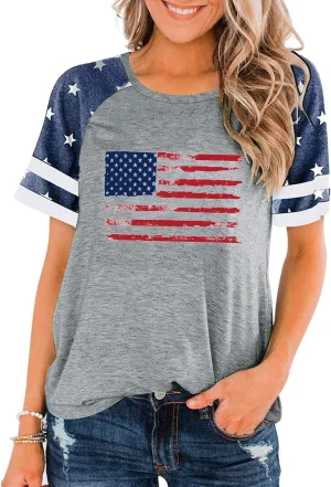 American Flag T Shirt Women 4th of July Shirts Raglan Short Sleeve Patriotic Tee Tops