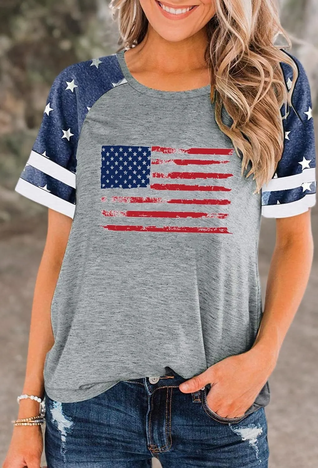 American Flag T Shirt Women 4th of July Shirts Raglan Short Sleeve Patriotic Tee Tops