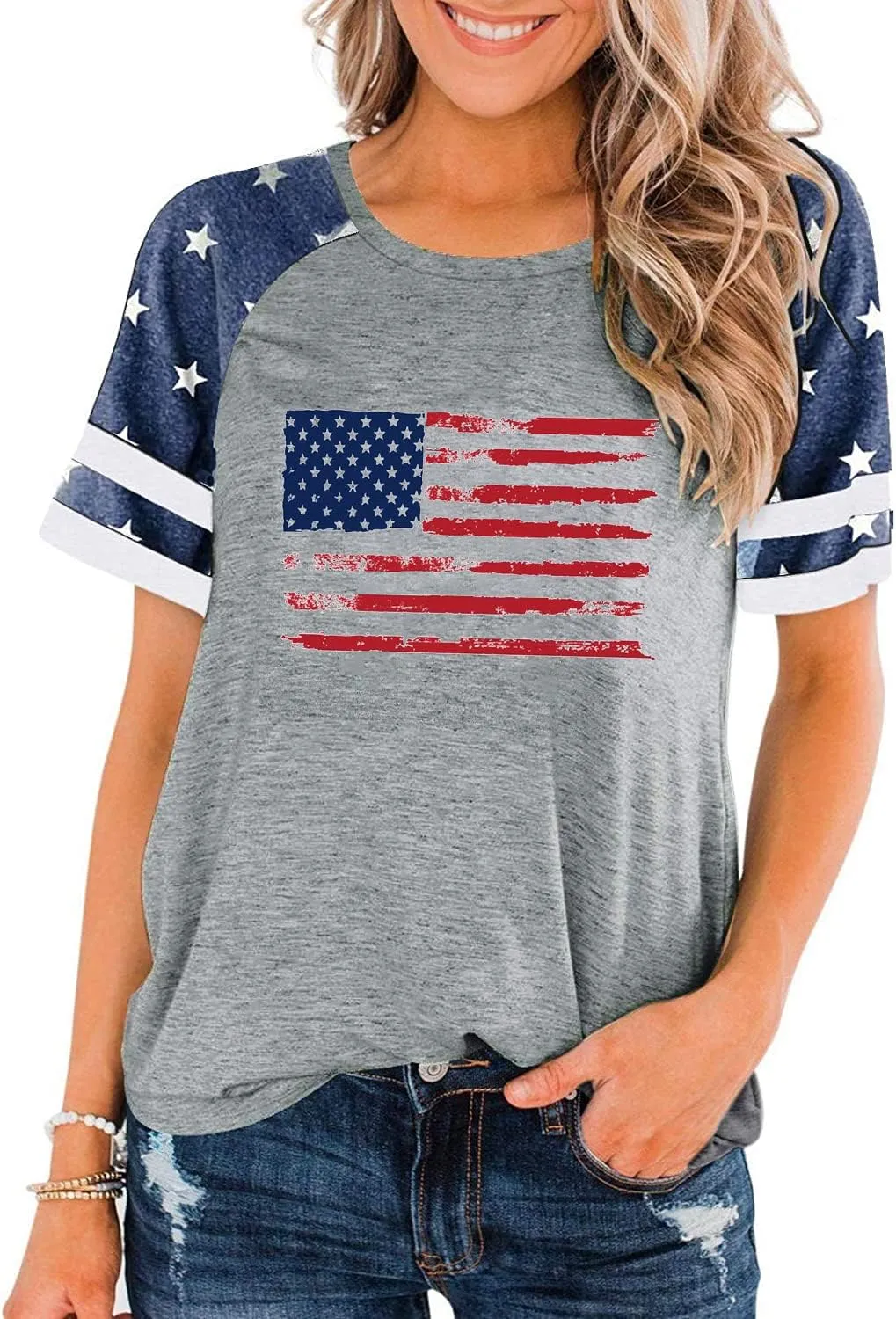 American Flag T Shirt Women 4th of July Shirts Raglan Short Sleeve Patriotic Tee Tops