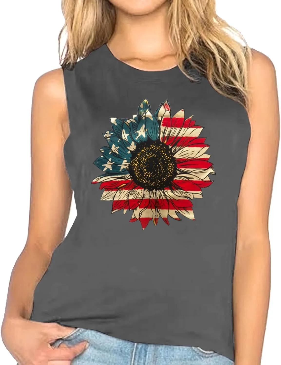 American Flag Tank Tops Women 4th of July Patriotic Shirt USA Flag Stars Stripes Tee
