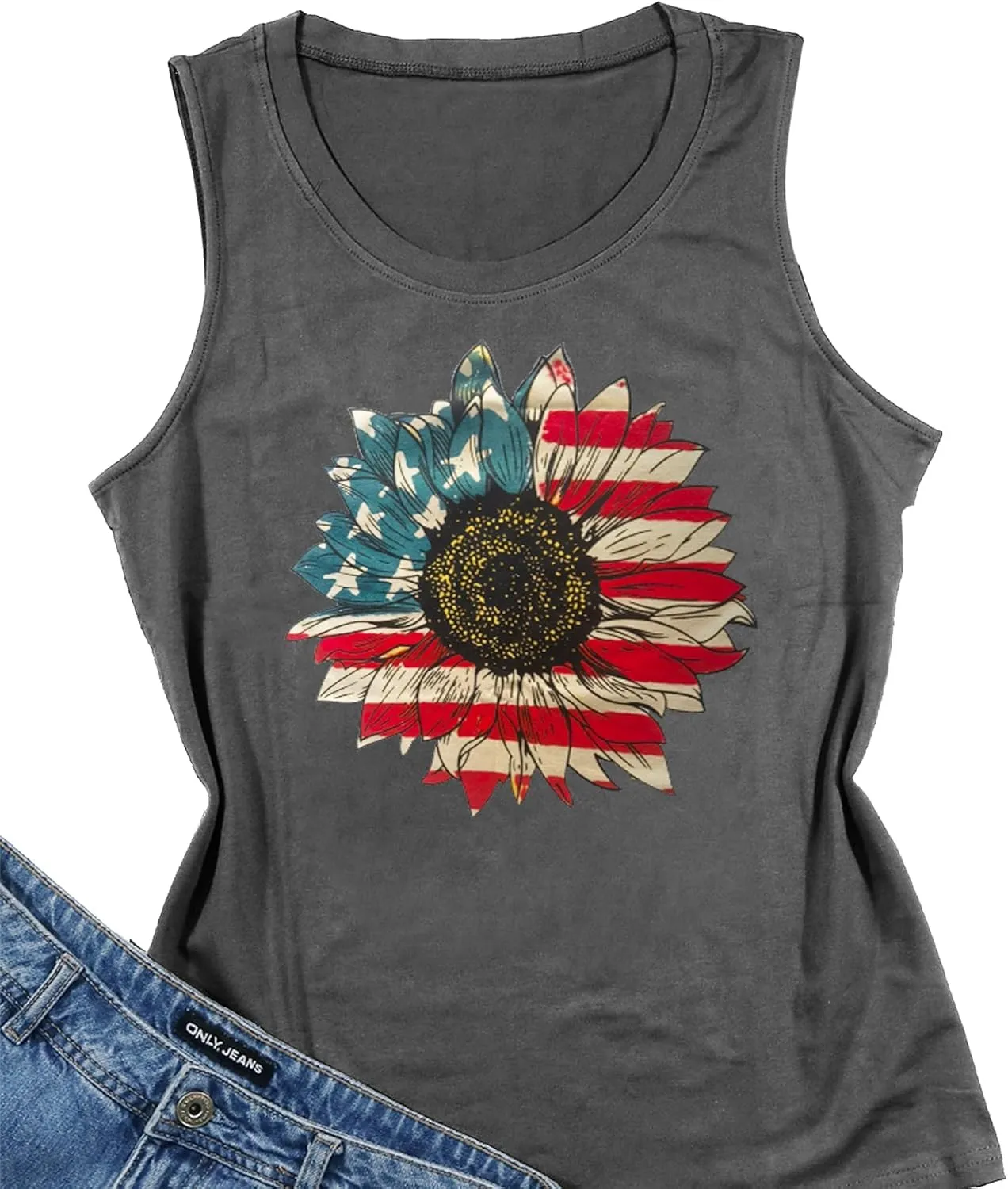 American Flag Tank Tops Women 4th of July Patriotic Shirt USA Flag Stars Stripes Tee