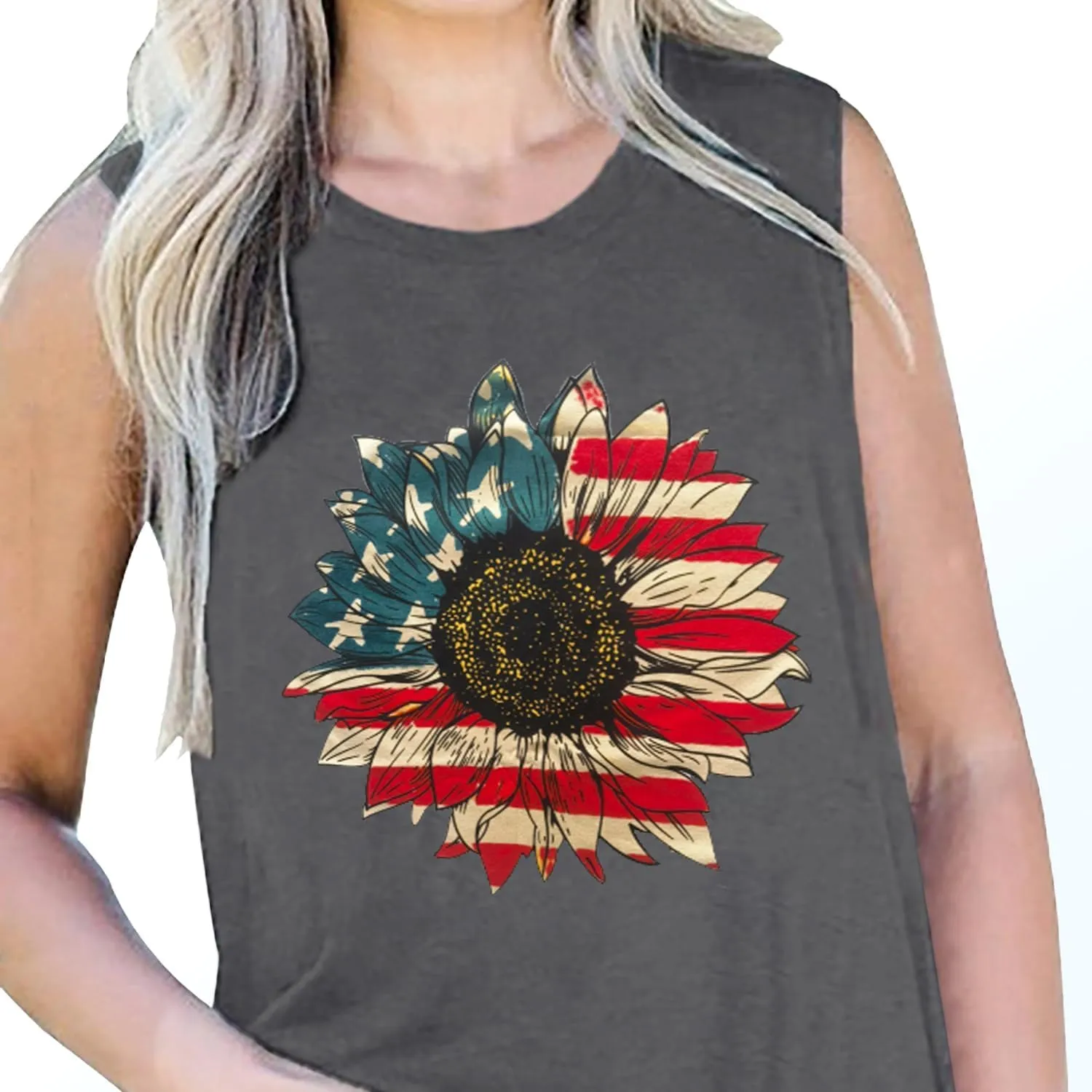American Flag Tank Tops Women 4th of July Patriotic Shirt USA Flag Stars Stripes Tee