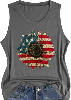 American Flag Tank Tops Women 4th of July Patriotic Shirt USA Flag Stars Stripes Tee