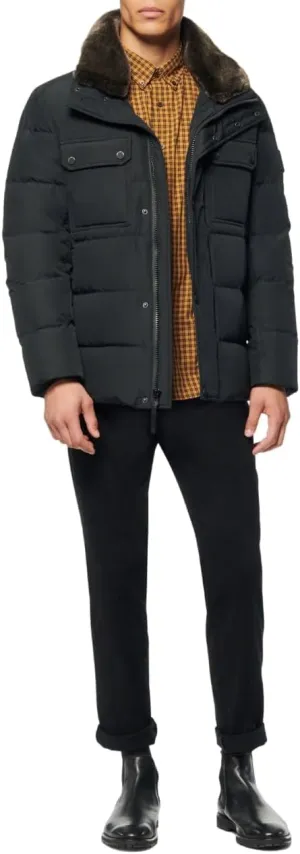 Andrew Marc Men's Short Water Resistant Godwin Down Jacket Rib Knit at Storm Cuffs