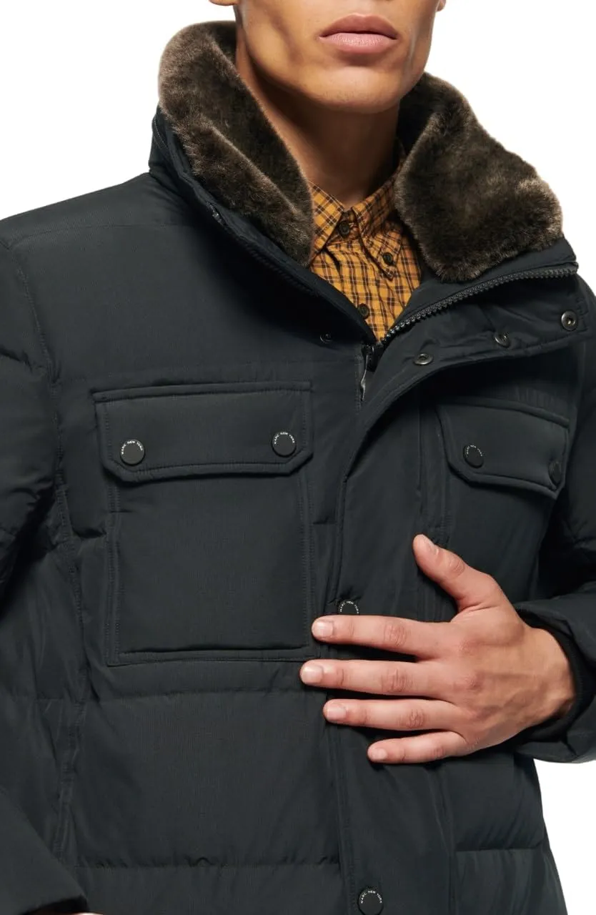 Andrew Marc Men's Short Water Resistant Godwin Down Jacket Rib Knit at Storm Cuffs