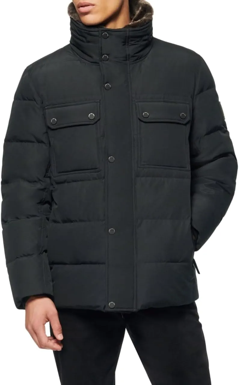 Andrew Marc Men's Short Water Resistant Godwin Down Jacket Rib Knit at Storm Cuffs