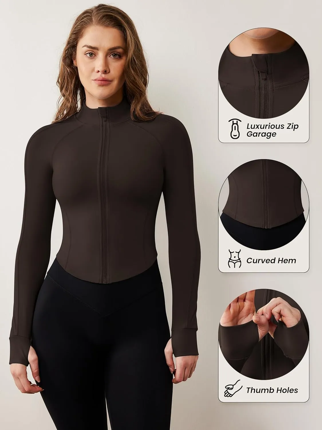 AVGO Women's Workout Jacket Lightweight Zip Up Cropped Yoga Jackets Slim Fit Athletic Tops with Thumb Holes