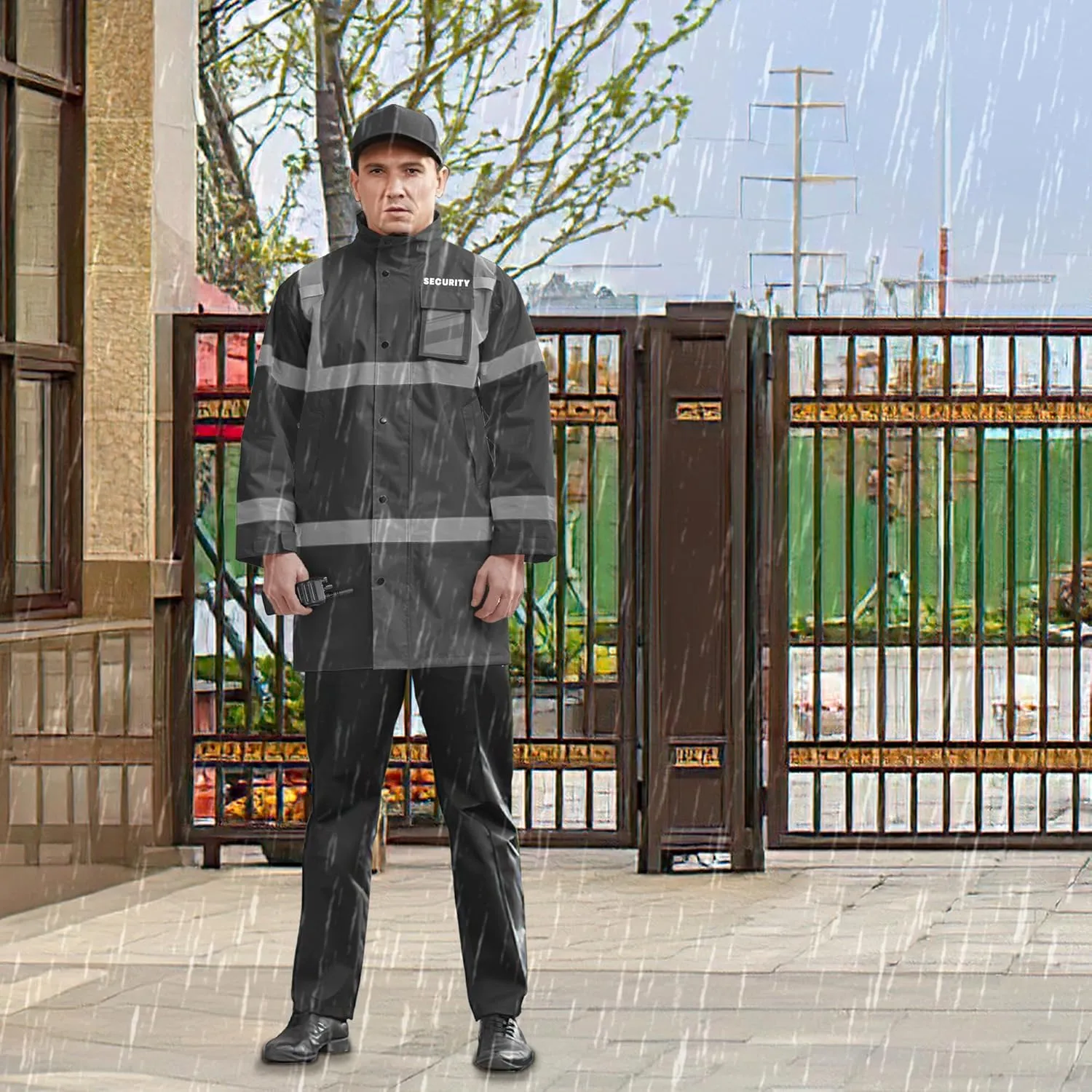 AYKRM HIGH VIS Reflective Rain Jacket security Hi Vis Rain Suits Waterproof Heavy Duty Long Rain Coats Safety Rain Gear