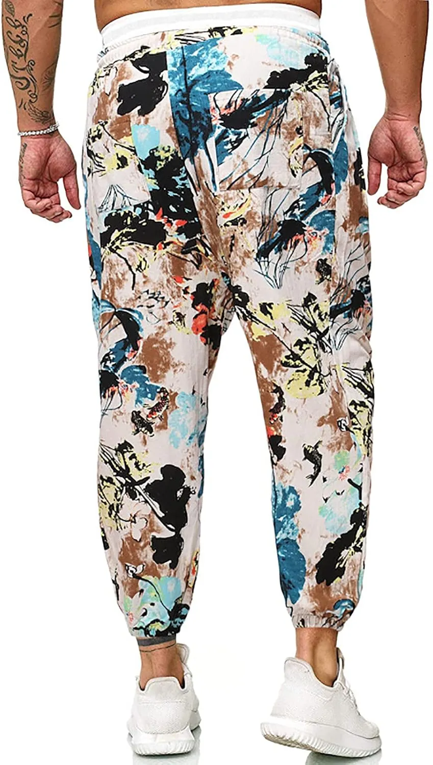 Baggy Sweatpants for Men 2023 Fashion Mexican Print Drawstring Elastic Waist Beam Feet Baggy Pants Beach Trousers