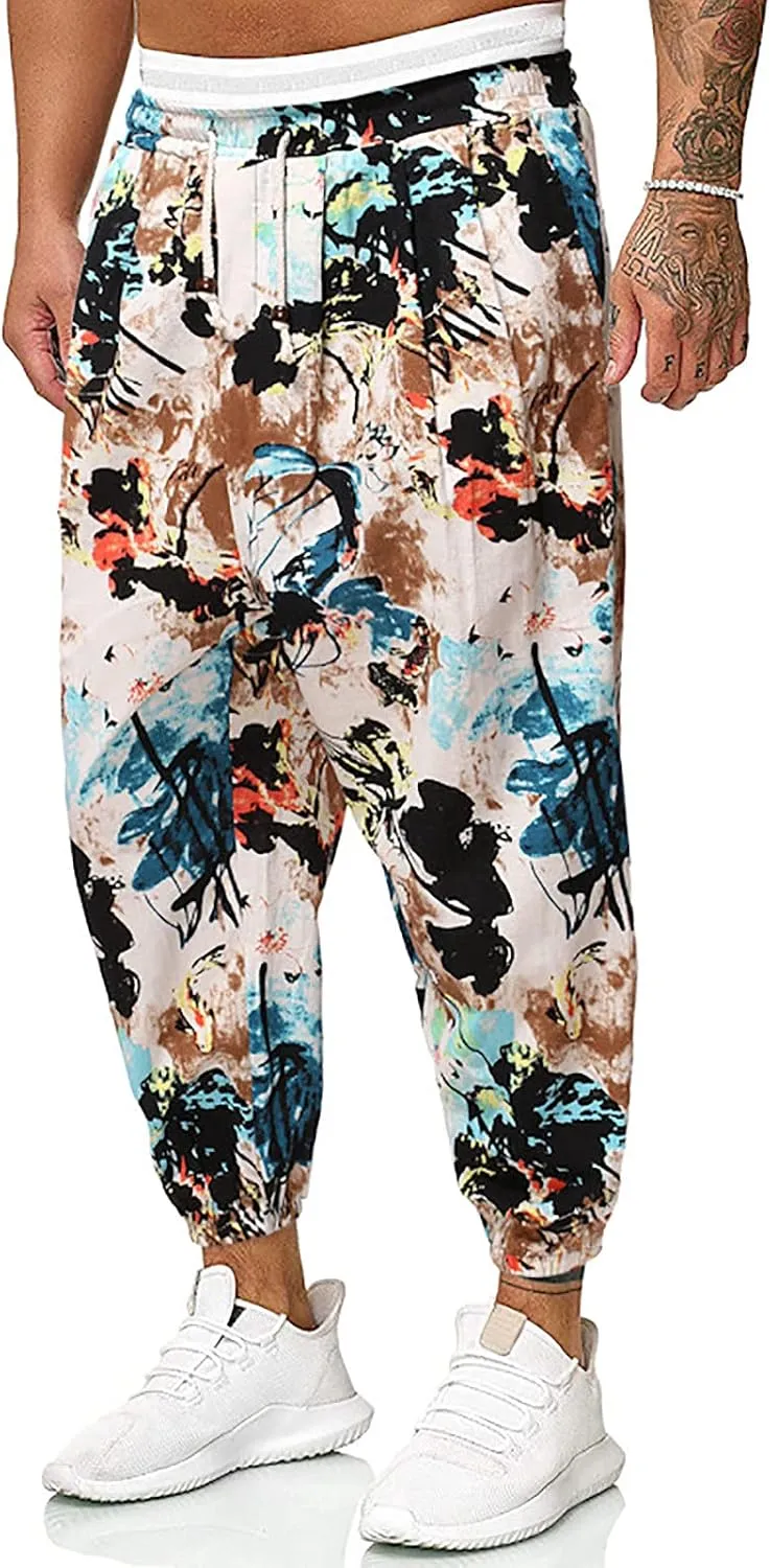 Baggy Sweatpants for Men 2023 Fashion Mexican Print Drawstring Elastic Waist Beam Feet Baggy Pants Beach Trousers
