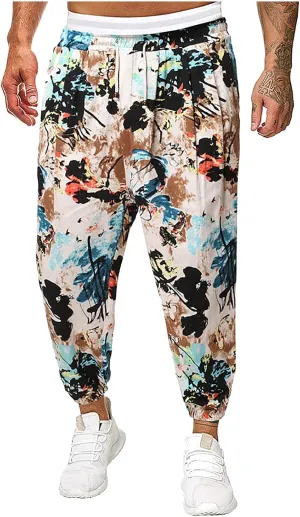 Baggy Sweatpants for Men 2023 Fashion Mexican Print Drawstring Elastic Waist Beam Feet Baggy Pants Beach Trousers