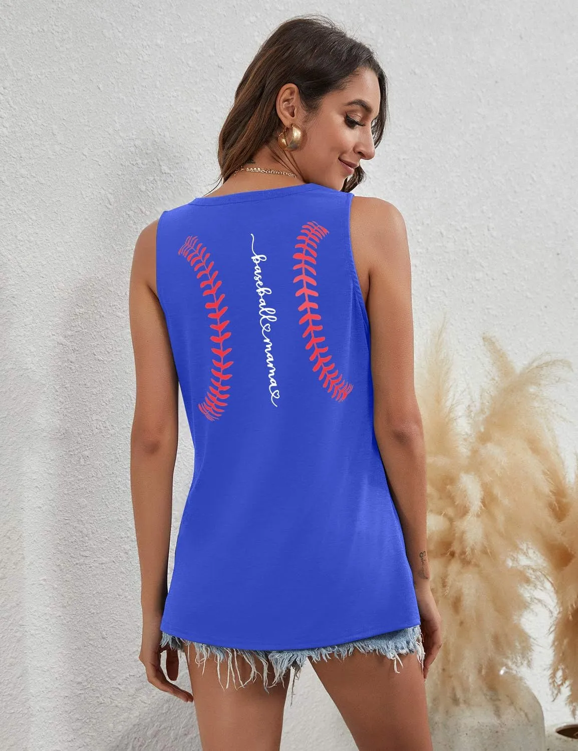 Baseball Mom Tank Top for Women Casual Baseball Graphic Summer Tops Cute Sleeveless Vest Tee
