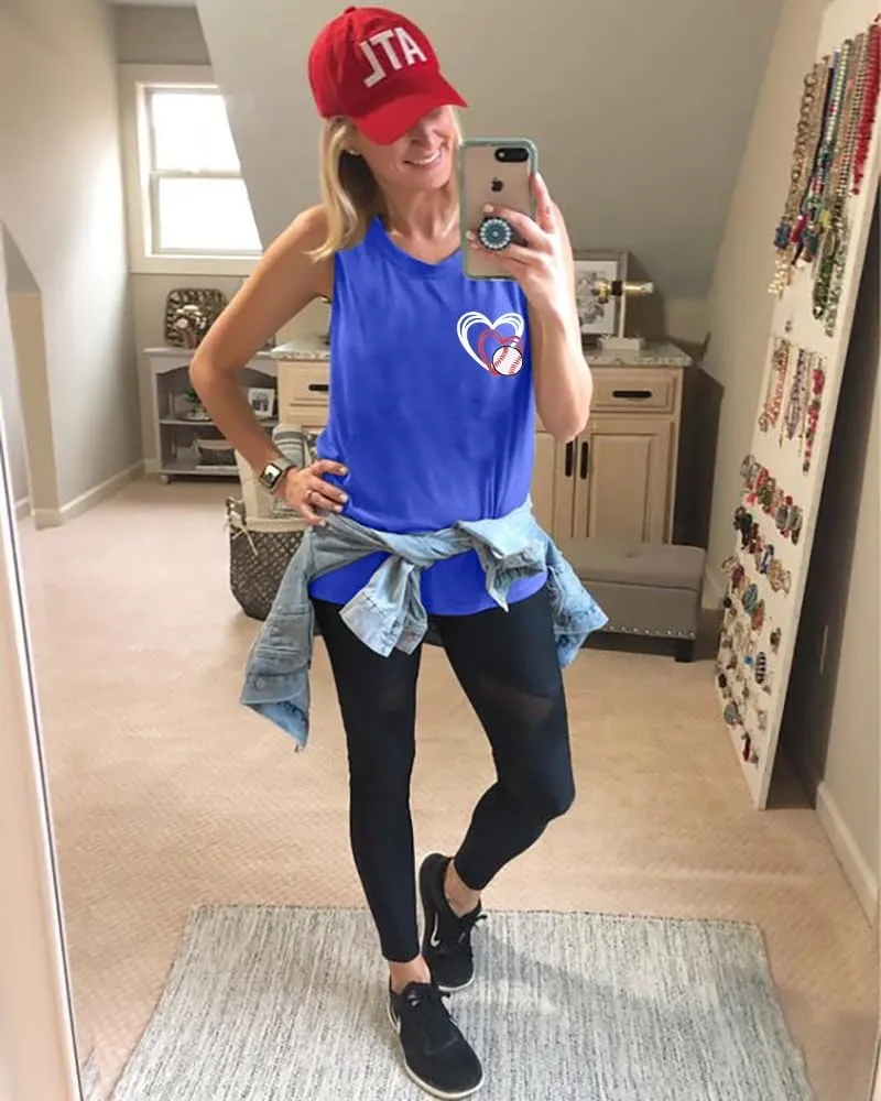 Baseball Mom Tank Top for Women Casual Baseball Graphic Summer Tops Cute Sleeveless Vest Tee