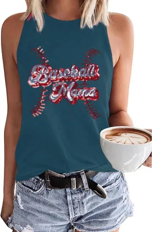 Baseball Mom Tank Tops Women: Baseball Shirts Game Day Gifts Summer Softball Mom Sleeveless Workout Vest