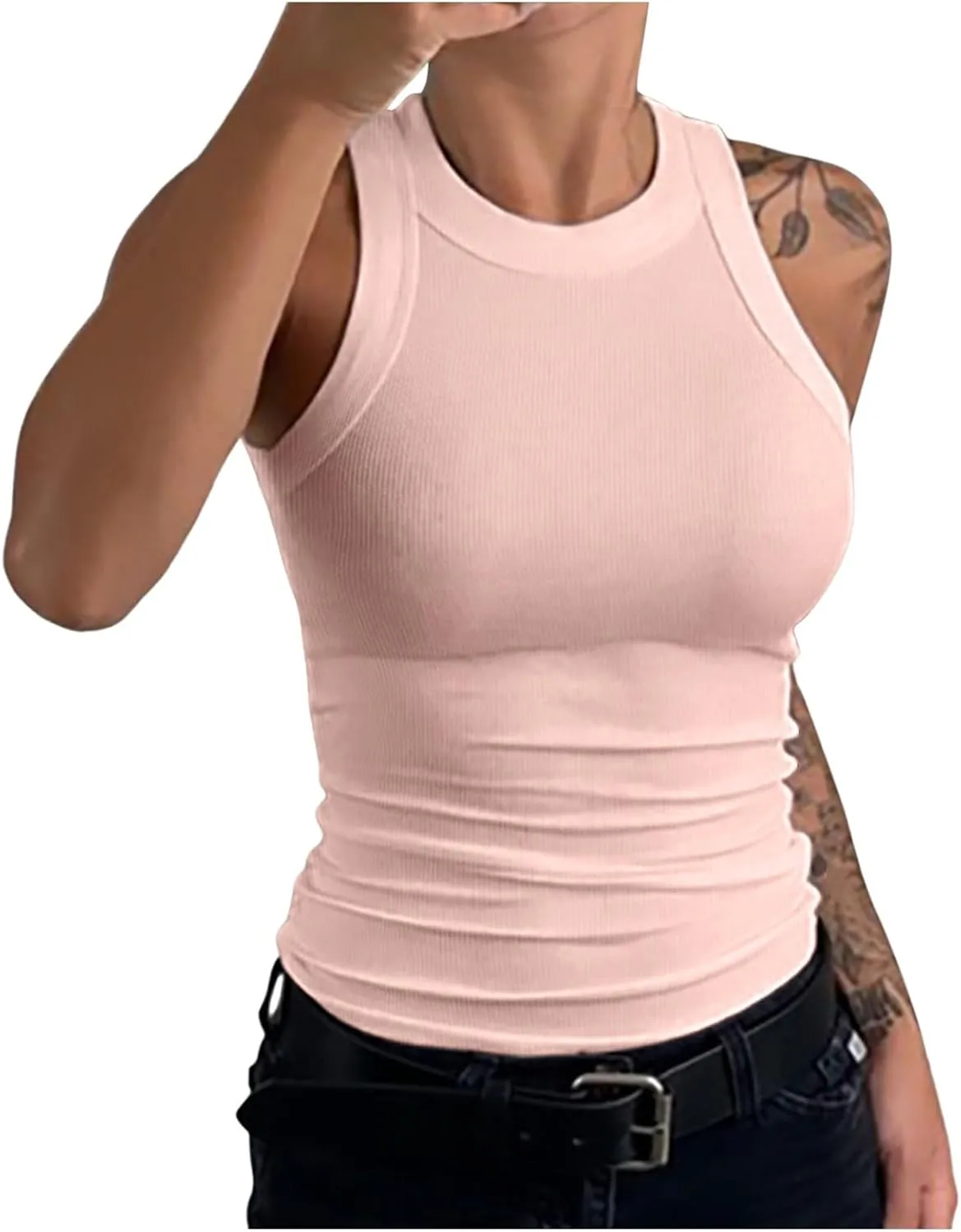 Basic Solid Color Sleeveless Tank Top for Women Camisole Tops Blouse Tee Vest Casual Summer Yoga Sports Wear