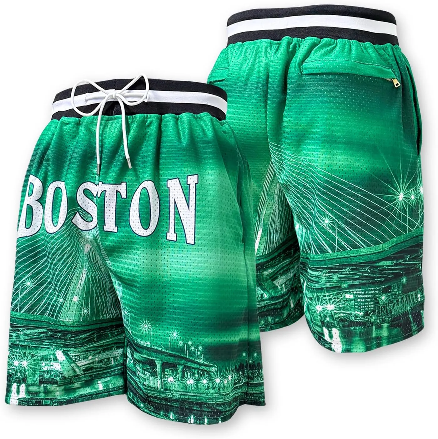 Basketball Shorts City Skyline Night View Zipper Pockets Quick Drying Trunks Fashion Hip-hop Gift for Men Gym Running
