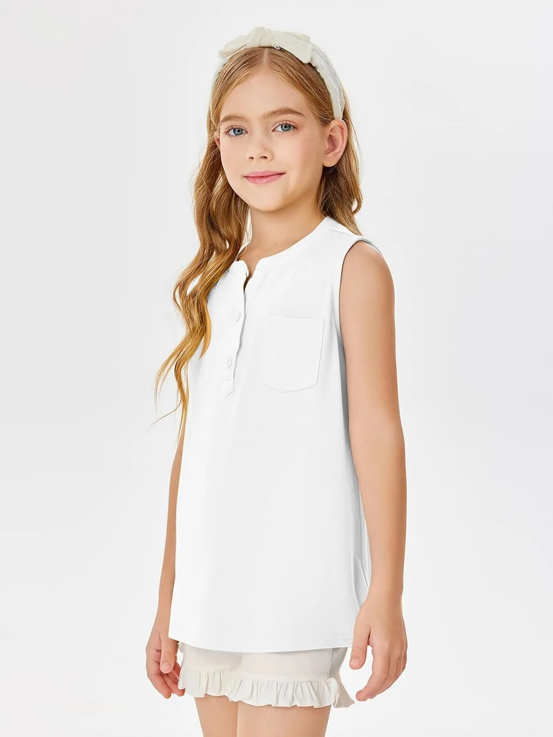 Batermoon Girls Tank Top Summer Cute Sleeveless T Shirt for Teen Henley Ribbed Button Casual Tee Blouse