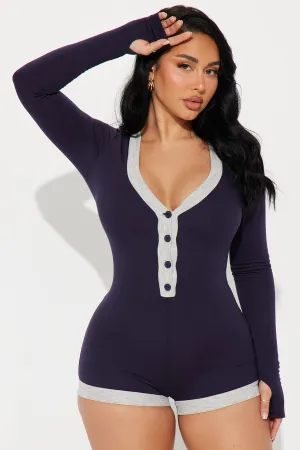 Bea French Terry Long Sleeve Romper - Navy/combo