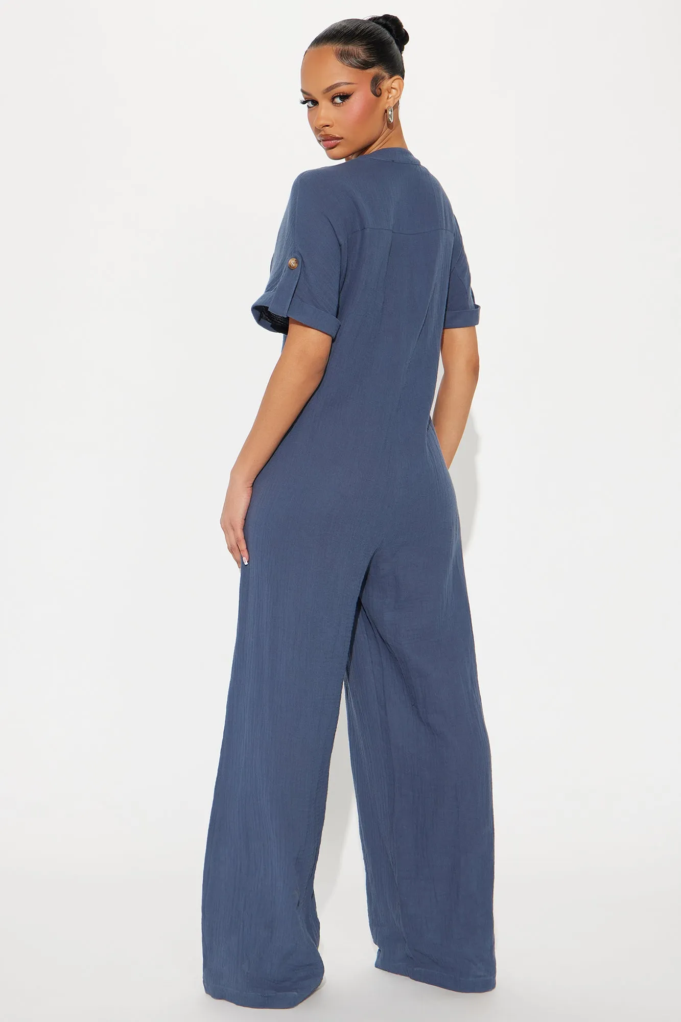 Bethany Button Up Jumpsuit - Slate Blue