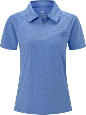 BGOWATU Women's Short Sleeve Golf Polo Shirts 1/4 Zip Tennis Tops Collared T-Shirts UV Protection Quick Dry