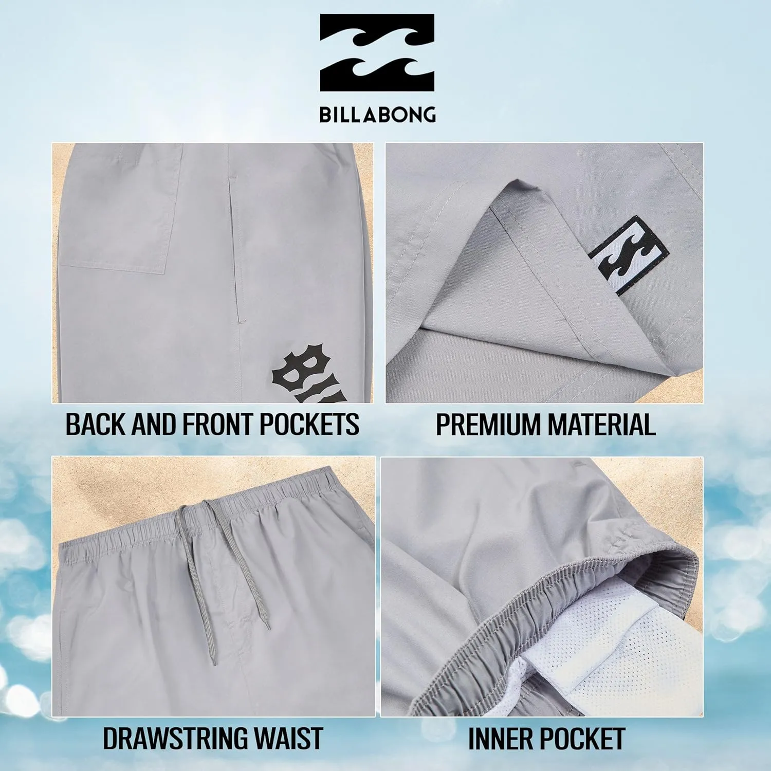 Billabong Big and Tall Swim Trunks for Men, Board Shorts Mens Pockets 10" Inseam