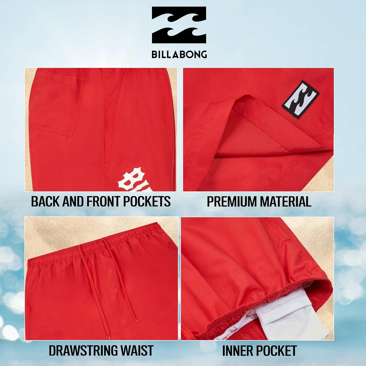 Billabong Big and Tall Swim Trunks for Men, Board Shorts Mens Pockets 10" Inseam