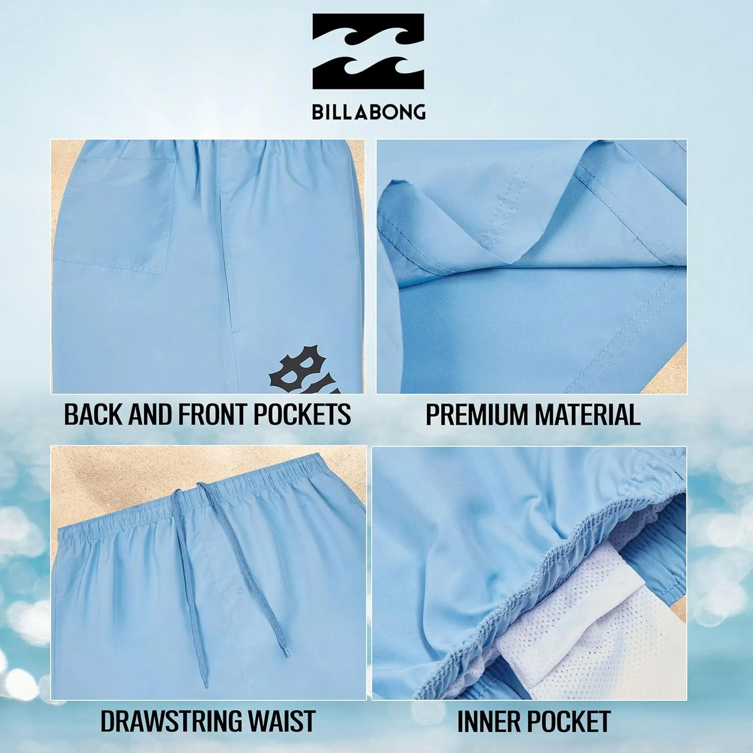 Billabong Big and Tall Swim Trunks for Men, Board Shorts Mens Pockets 10" Inseam