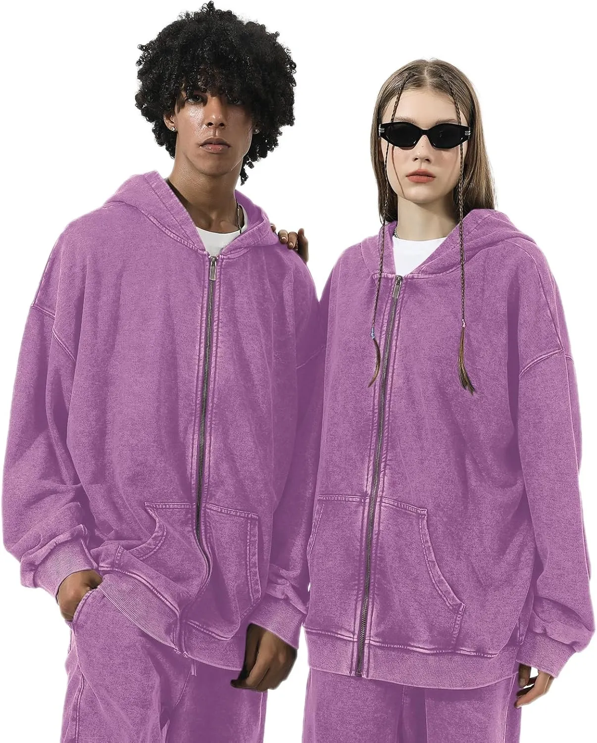 Bobeutou Mens Zip Up Acid Wash Hoodie Vintage Oversized Casual Fall Jacket Cotton Hooded Sweatshirts with Pockets Streetwear