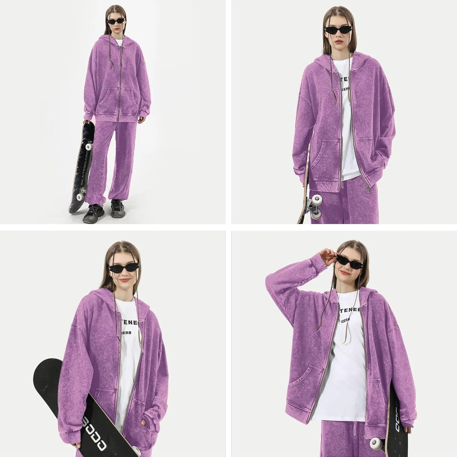 Bobeutou Mens Zip Up Acid Wash Hoodie Vintage Oversized Casual Fall Jacket Cotton Hooded Sweatshirts with Pockets Streetwear