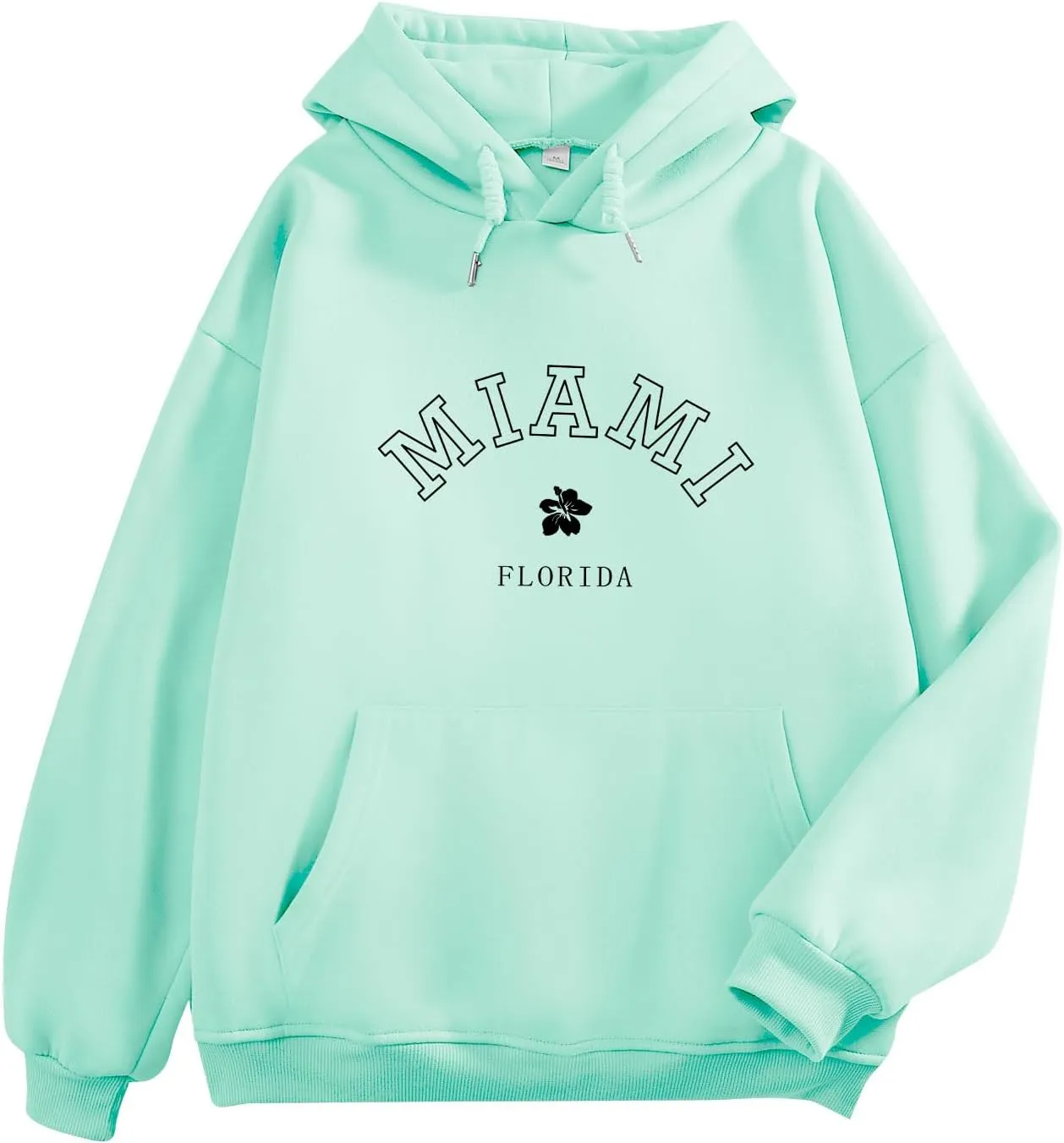 Bobeutou Oversized Letter Graphic Print Hoodies for Women Miami Florida Sweatshirt Preppy Trendy Fleece Pocket Pullover Top