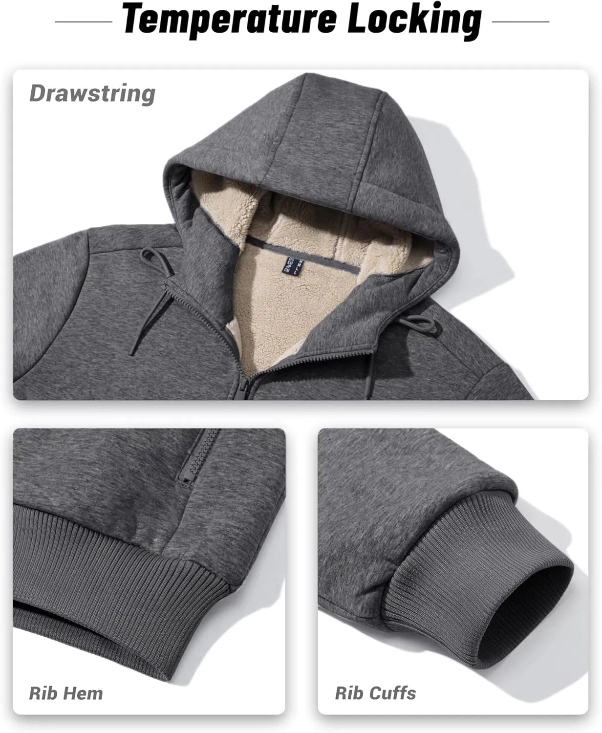 Boladeci Men's Sherpa Lined Hoodie Jacket Winter Warm Heavy Weight Zip Up Hooded Sweatshirt Thick Fleece Coats