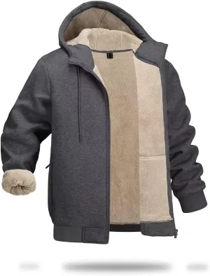 Boladeci Men's Sherpa Lined Hoodie Jacket Winter Warm Heavy Weight Zip Up Hooded Sweatshirt Thick Fleece Coats