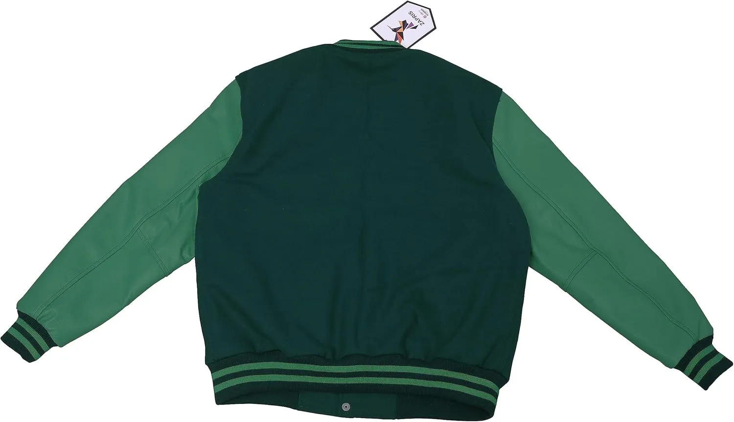 Bomber Jacket Men Motorcycle Biker Racer Baseball Letterman Varsity Jacket Wool Cowhide Leather Dark Green Sleeve