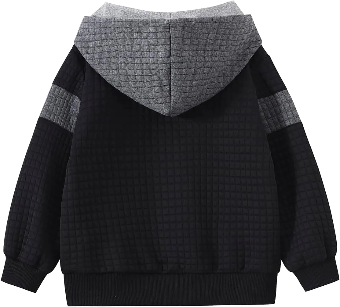 Boys Hooded Sweatshirts Waffle Knit Colorblock Pullover Hoodies Casual Sweatshirt 4-12 Years