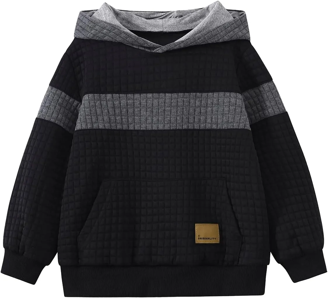 Boys Hooded Sweatshirts Waffle Knit Colorblock Pullover Hoodies Casual Sweatshirt 4-12 Years