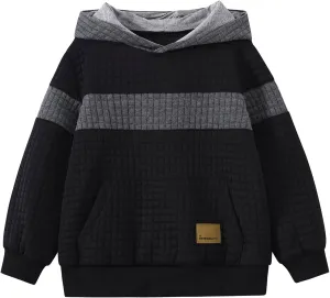 Boys Hooded Sweatshirts Waffle Knit Colorblock Pullover Hoodies Casual Sweatshirt 4-12 Years