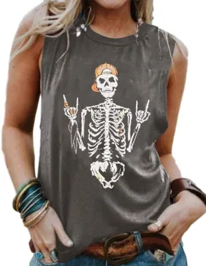 BRUBOBO Womens Funny Skull Graphic Tank Tops Summer High Neck Sleeveless Workout Tee Shirts