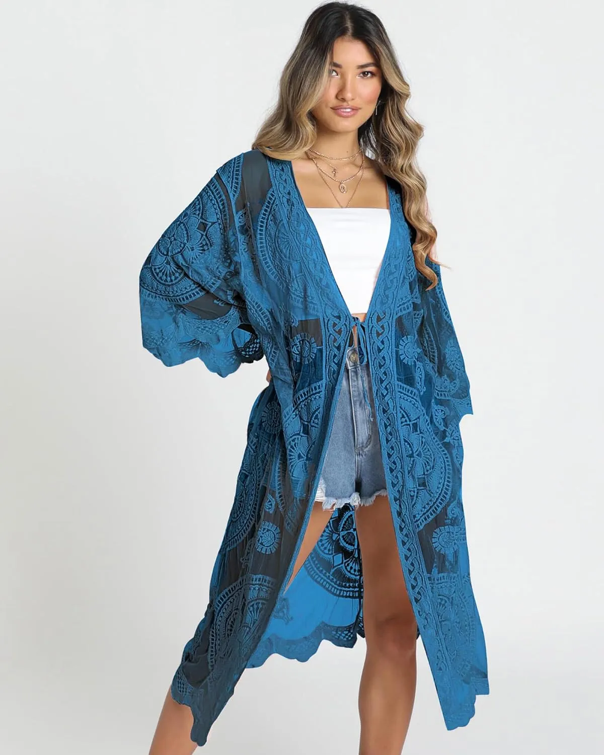 Bsubseach Women Mesh Cardigan Bikini Beach Kimono Open Front Swimsuit Cover Ups Swimwear