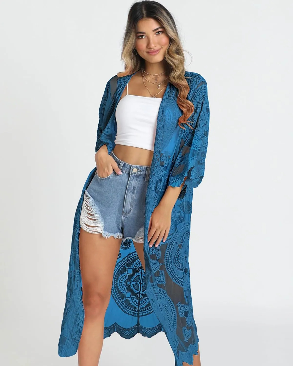 Bsubseach Women Mesh Cardigan Bikini Beach Kimono Open Front Swimsuit Cover Ups Swimwear