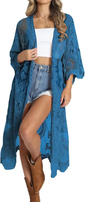Bsubseach Women Mesh Cardigan Bikini Beach Kimono Open Front Swimsuit Cover Ups Swimwear