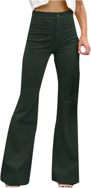 Business Casual Pants for Women Trendy Elastic High Waist Flare Pant Elegant Sexy Solid Slim Fit Trousers with Pocket