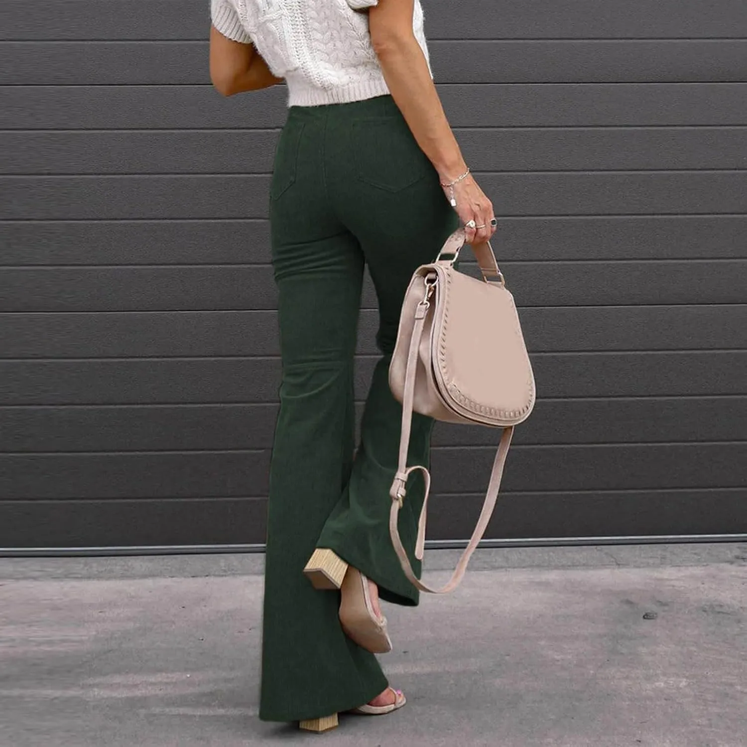 Business Casual Pants for Women Trendy Elastic High Waist Flare Pant Elegant Sexy Solid Slim Fit Trousers with Pocket